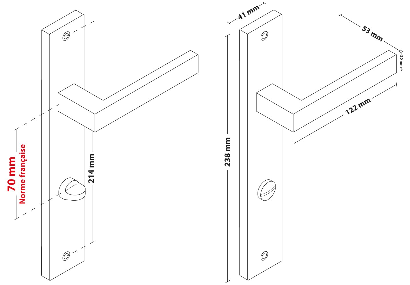 ERGO line CUBE garnitures de porte carrées, noires, poignée pour porte de salle de bains WC ensemble de poignée avec rosette longue, garniture de porte, poignée, tige carrée de 7 mm