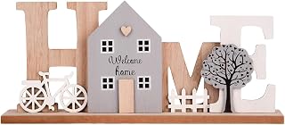 Lettere di Legno Decorative, Scritte in Legno Stile Rustico con Casa, Albero, Recinzione e Bicicletta, Accessori Casa Arredamento per Soggiorno, Corridoio e Camera da Letto