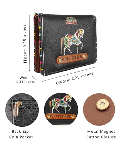 Image of Funk For Hire Black Vegan Leather Minimalist Wallet for Men & Women | Slim ATM Card Holder with Coin Pocket | 6 Card Slots | Animal Print Pocket Organizer