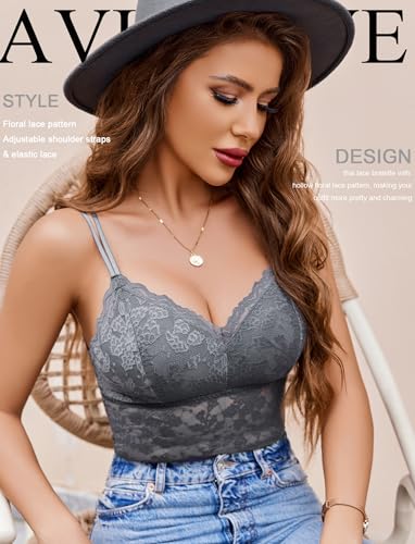 Image of Avidlove Lace Bralette for Women V Neck Camisole Lingerie Spaghetti Strap Tube Slim Tank Top