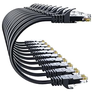 Cat 6 Ethernet Cable 3FT 10Pack, Cat6 Ethernet Patch Cable 10Gbps, High-Speed UTP Cat6 Network Cable Pure Copper, Cat 6 Cable for Home and Office Network, Black