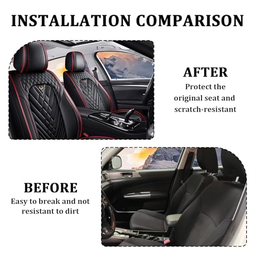 Image of Car Seat Covers Front Seats for Subaru Legacy 2000-2026, Waterproof Nappa Leather Car Seat Cover, Full Coverage Car Seat Covers Sets(2 Seats /Black Red)