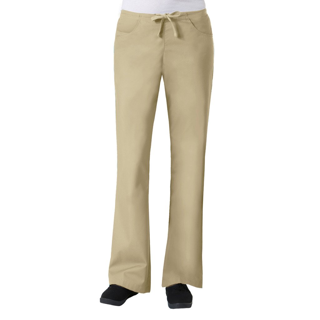 Maevn Womens Unisex V-Neck Two Pocket Scrub Top and Flare Leg Pant Set Khaki 2X-Large