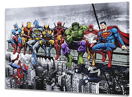 Dan Avenell Marvel & DC Superheroes Lunch Atop A Skyscraper: lienzo montado (58 x 86 pulgadas) del...