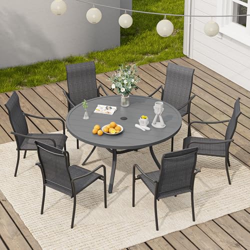 Image of VICLLAX 47.2 inch Round Patio Table, Outdoor Dining Table for 6 with Umbrella Hole for Garden Lawn Deck Backyard, Dark Grey
