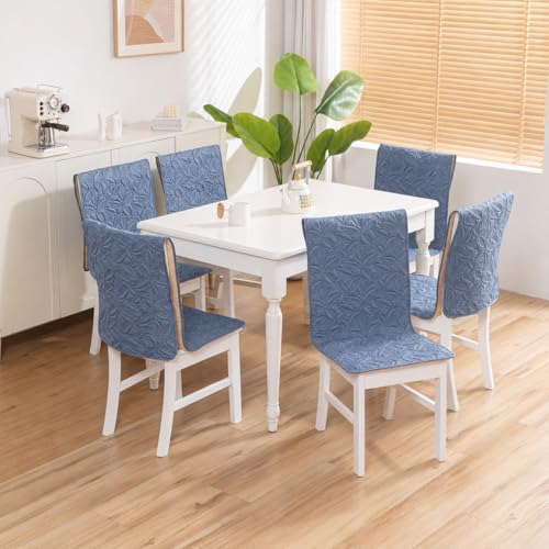 Image of HOMETHREADS Non-Slip Chair Cover-Universal Fit for Kitchen & Dining Chairs-Cushioned Comfort - Stylish Machine Washable Seat Cover -145x45Cm (Blue, Pack of 6)