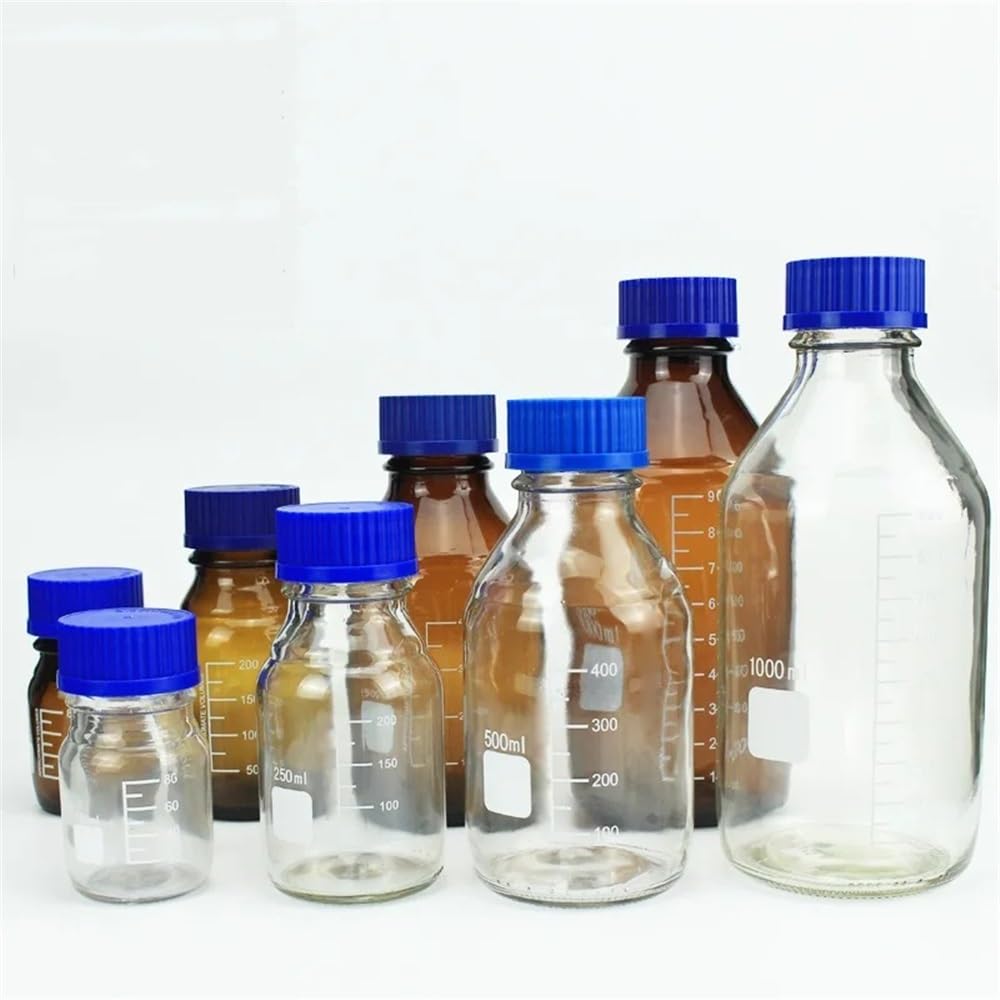 Cristalería de Laboratorio Botella de reactivo de 1000 ml con tapa de rosca azul, 1 l, vidrio transparente, equipo de laboratorio