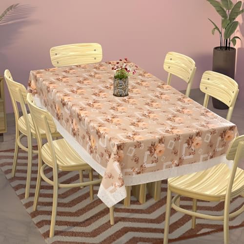 Image of Dakshya Industries 6 Seater PVC Waterproof Dining Table Cover 60x90 Inch | Floral Printed Washable Table Cloth with Lace Border
