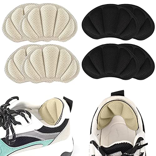4 Pairs Coussinets de Talon, Éponge Auto-Adhésif Protege Talon Chaussure, Protège Talons Chaussure Semelles de Chaussure pour Ajustement et Confort Améliorés, Noir et Beige Cover
