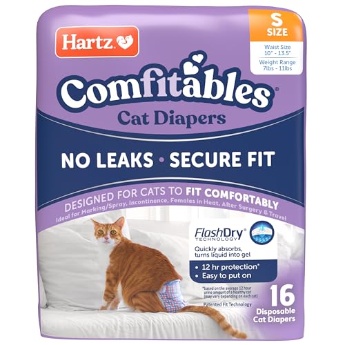Hartz Comfitables Cat Diapers Size S 16 Count Comfortable & Secure Fit Easy to Put On