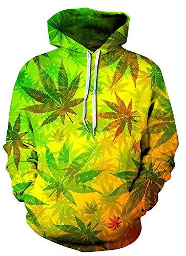 Unisex Colorful 3D Print Hoodies Pullover Hooded Sweatshirts for Men Women Teen Weed Leaf Pattern Botanical Plants Tree Maple Gradient Color Green Yellow Bright X-Large