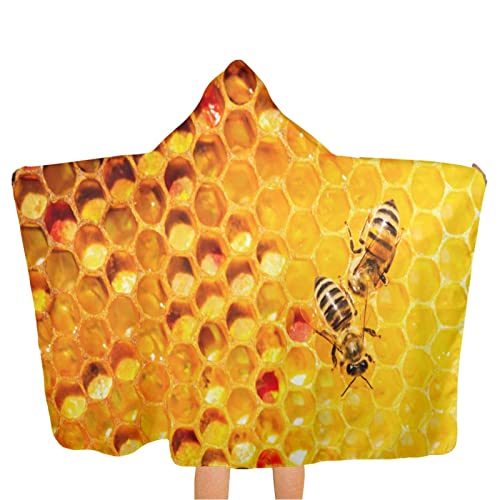 Toalla de playa con estampado de panal de abeja con capucha de gran tamaño, tamaño extra 51.5 x 31.8 pulgadas, poliéster súper suave para baño/piscina/playa de natación bata de baño