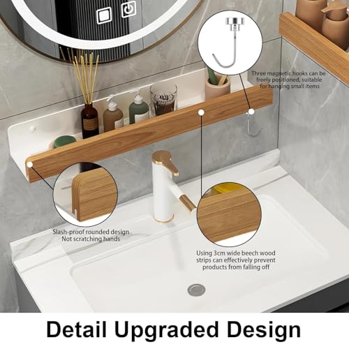 MUNTE Estanteria Pared Blanco de 30 x 11,5 cm, Baldas Baño con Gancho Magnético, Estanteria Baño Pared con Barandillas, Accesorios Completos, Adecuados para Baño, Cocina y Salón - imagen 4