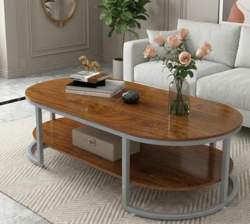 Image of Coffee Tables for Living Room Modern Coffee Table Oval Sofa Table Center Tables for Living Room 2 Tier Side Table Small Apartment Home Furniture Black Gold 2T (Gry Brown)