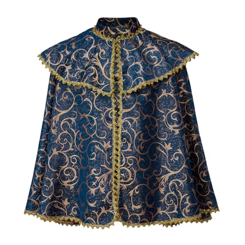 CosplayDiy Medieval Cape Men Vintage Print Shawl Tudor Cloak Costume Victorian Prince for Adult One Size