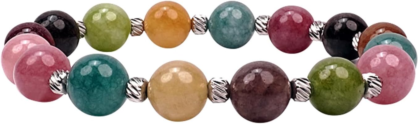 Power Ionics Handmade Beaded Bracelets for Men and Women, Tourmaline, Eye of the Tiger, Obsidian, Lava Stone 10mm Beads and 4mm Stainless Steel, High Elastic 17.5-21cm Size, Mens Beaded Bracelets