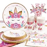 Sharlity Serve 25 Unicorn Party Supplies Including Unicorn Plates Tablecloth Napkins for Baby Girl...