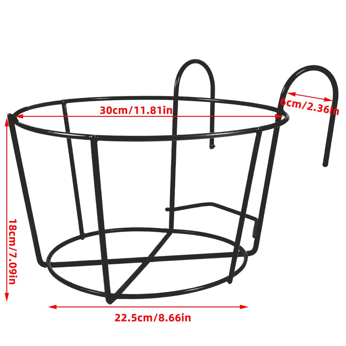 Mensola Decorativa per Piante da Balcone in Ferro Nero, 2 Pezzi, Portavasi Rotondo Xl 30Cm, Supporto Sospeso per Esterni, per Irrigazione Semplice e Protezione Superfici