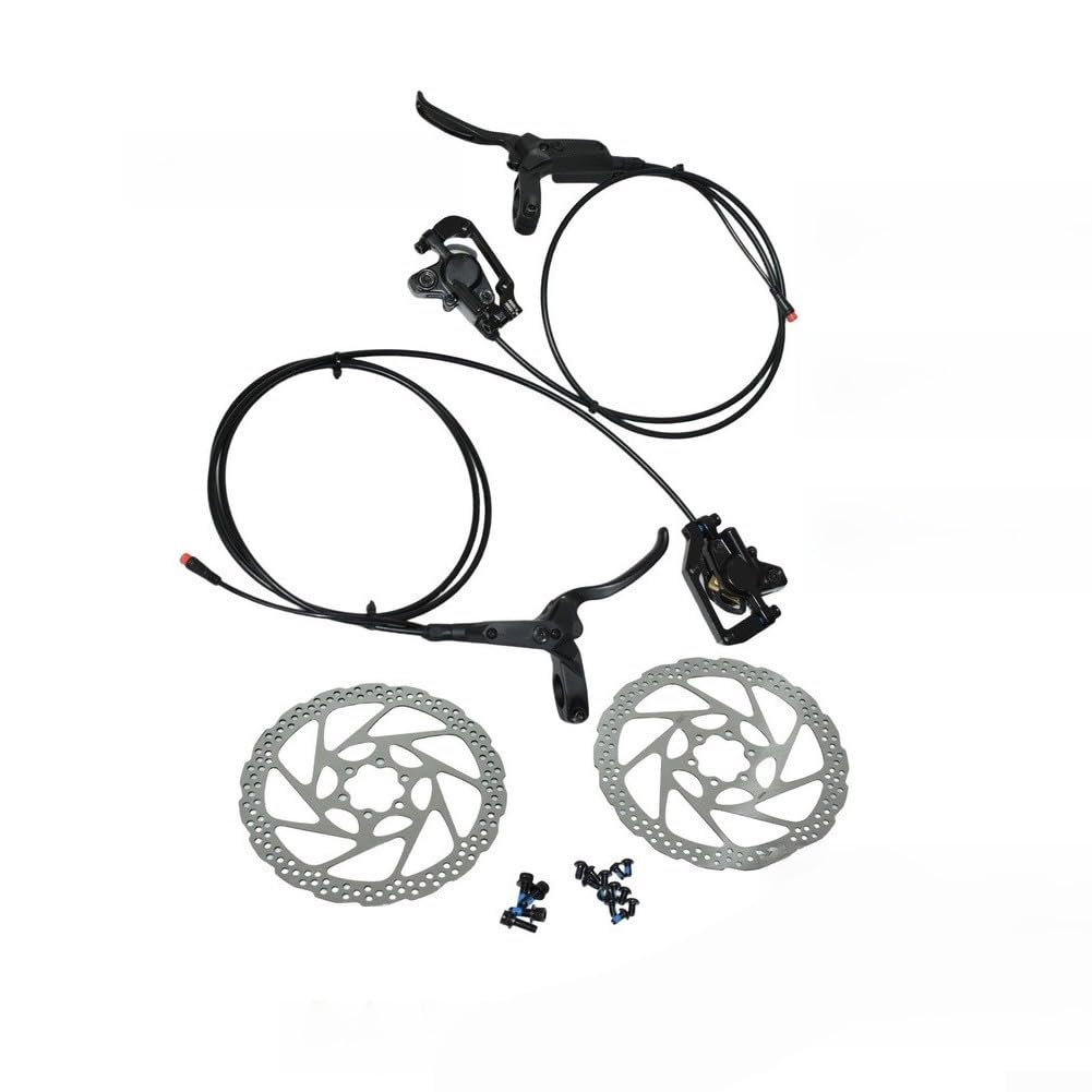 Set freno a disco idraulico per bici elettrica ed Ebike, sensore di spegnimento a 2 pin, pinza in lega con rotori da 180 mm, tubo anteriore 1100 mm e posteriore da 1800 mm, nero