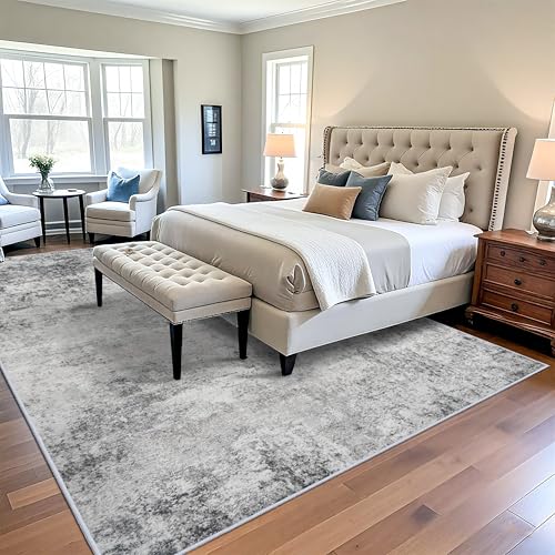 RUUGME Washable 10x12 Area Rug - Large Abstract Rugs for Living Room Low Pile Stain Resistant Indoor Carpet for Bedroom Dining Room Non Slip Rubber Backing Ultra Thin Soft Floor Decor Mat 10x12 Grey