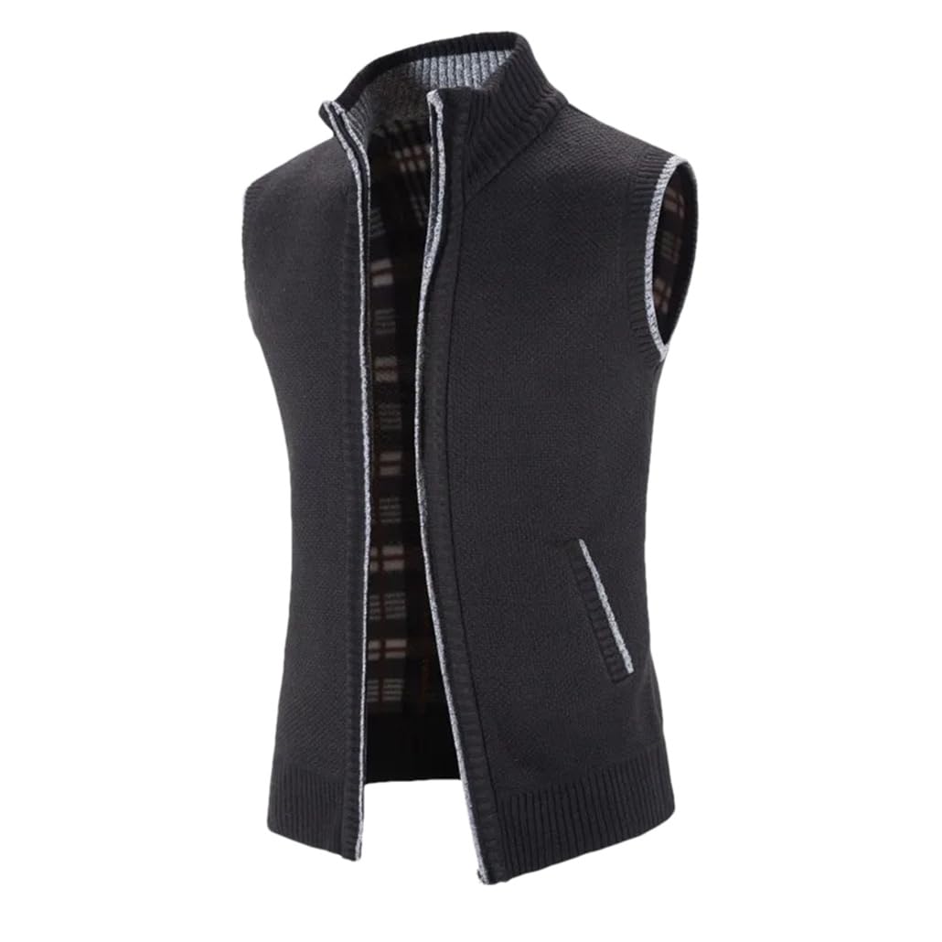 Chaleco de punto delgado para hombre, más terciopelo grueso, para otoño/invierno, color negro, XXL, Negro, XXL