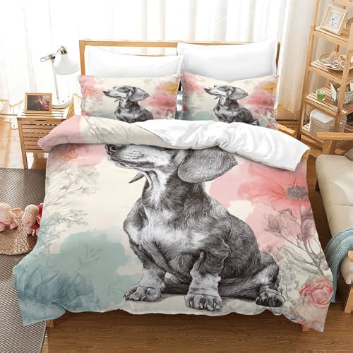 Housse de couette teckel 200x200 parure de lit 3d microfibre