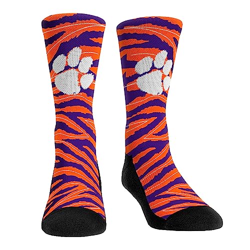 Clemson Orange and Purple Tiger Stripes Crew Socks with White Paw Logo (L-XL)