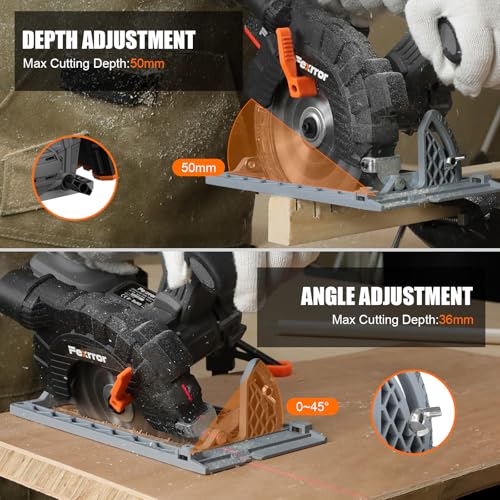 Fexrror Cordless Circular Saw with 4.0Ah Lithium-Ion Battery, 4000RPM, Dust Extraction, Adjustable Cutting Depth and Angle, 50mm(90 °), 36mm(45 °), Electric Saw with Laser for Cutting Wood, Plastic 3 Fexrror Cordless Circular Saw with 4.0Ah Lithium-Ion Battery, 4000RPM, Dust Extraction, Adjustable Cutting Depth and Angle, 50mm(90 °), 36mm(45 °), Electric Saw with Laser for Cutting Wood, Plastic - Image 3