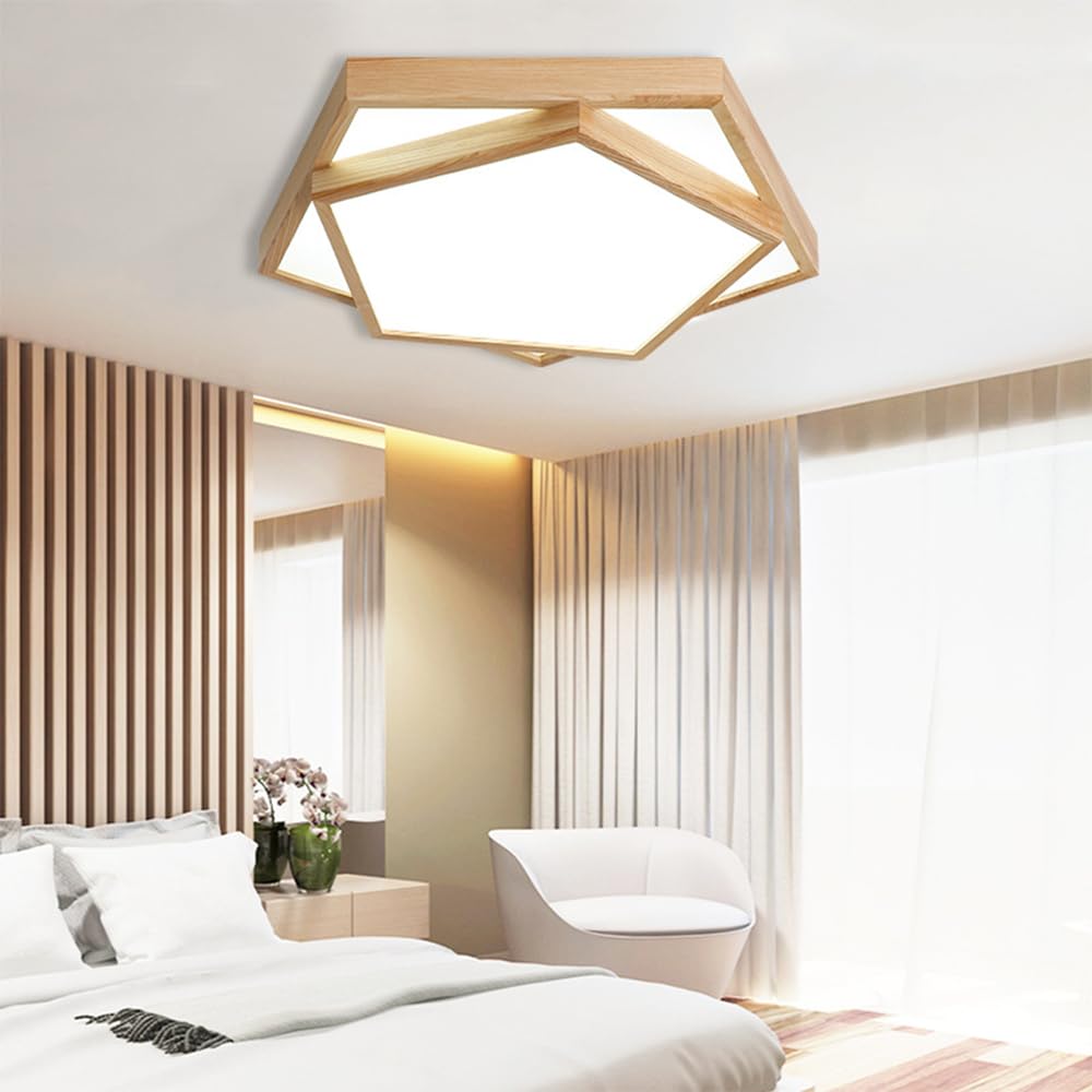 Nowoczesna Sufitowa Led, Drewniana Sufitowa, Oświetlenie Sufitowe O Geometrycznym Kształcie Z Akrylowym Abażurem Do Sypialni I Pralni, Półpłaska Oprawa Sufitowa/3000 Tys./35 Cm