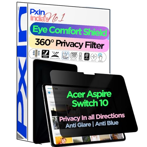 Image of PxIn Tablet Privacy Screen Guard compatible with Acer Aspire Switch 10 | No.1 | Anti Glare | Anti Blue Light | Anti UV | 4 Way Privacy Filter | 360 Privacy | Eye Protect