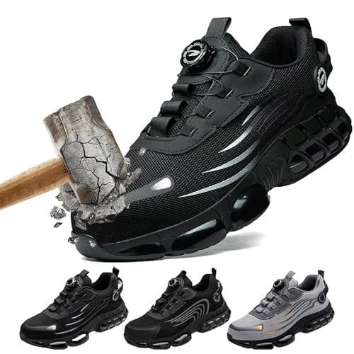 Prestivos Shoes, Steel Toe Safety Work for Men, Anti-Slip Lightweight Puncture Proof Steel Toe Sneakes, Smash Stab Resistant Air Cushion Shoes (Black,11)