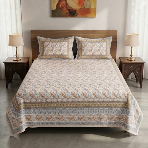 Image of Mafatlal Heritage 144 TC Cotton Double Bedsheet with 2 Pillow Covers | Designer Bedsheet Double Bed, Elegant Home Decor, Premium Look | 90 x 100 Inches | Satin Gold