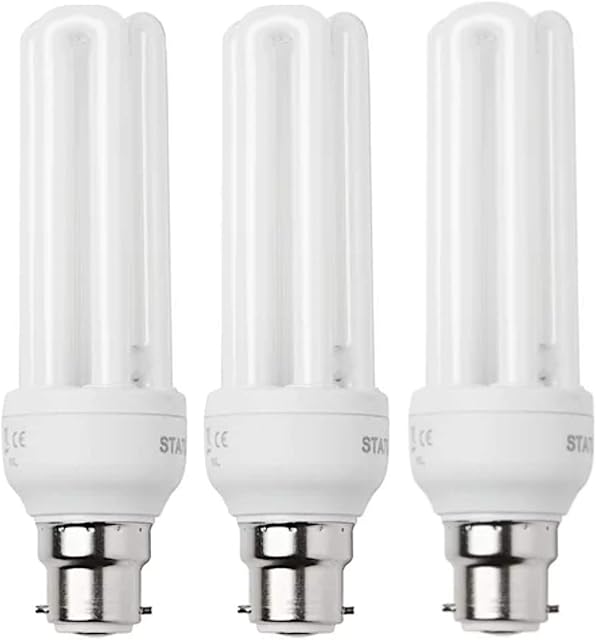 3 x 20W (=88W Replaces 100W) BC B22 CFL Energy Saving Light Bulb, Bayonet, 1200 Lumen, 10 Years, 2700K Warm White Compact Fluorescent Stick Lamp, Low Power