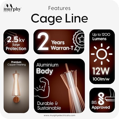 Image of Murphy Cage Line 12W Wall Lamp Pack of 1 | 3-in-1 Color Changing LED (Cool White /Warm White /Natural White) with 2-Year Warranty | Premium Rose Gold Finish Decorative Light