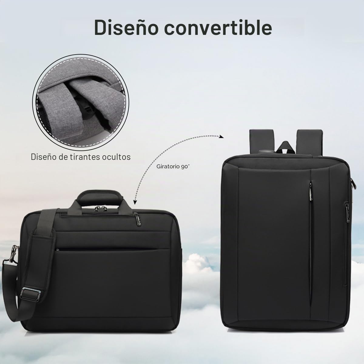 SONARIN Convertible Mochila Portátil,Multifuncional Hombre Mochila de Trabajo Bolso de Hombro Maletín,Impermeable Mochilas Ordenador 17,3 Pulgadas Mochilas de Viaje Bolsa Casual(Negro)