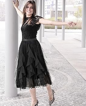 Women's A-Line Tulle Skirt - 3 Layer Mesh Midi Skirt, Elastic Waist, Non-See Through - View #7