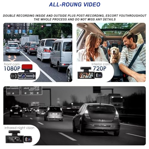 1080P Dual Camera Dash Cam for Cars, Driving Recorder with IR Night Vision, Loop Recording, Wide Angle Lens - 3.16 Inch IPS Screen,Parking Mode, Car Camera with 32GB TF Card - Image 4