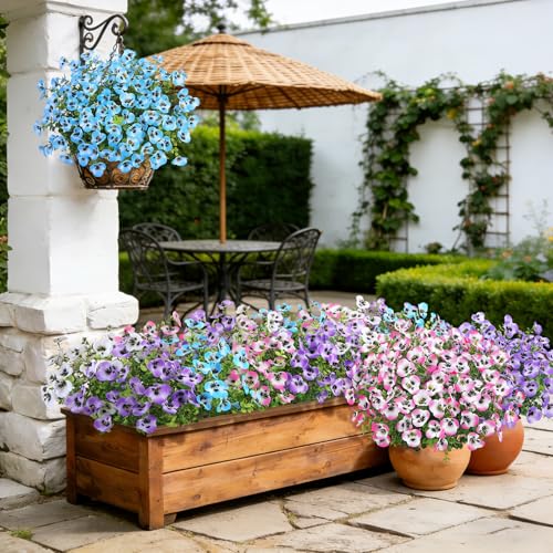 Image of Bassion 16 Bundles Artificial Pansy Flowers for Outdoors Decorations, Mix