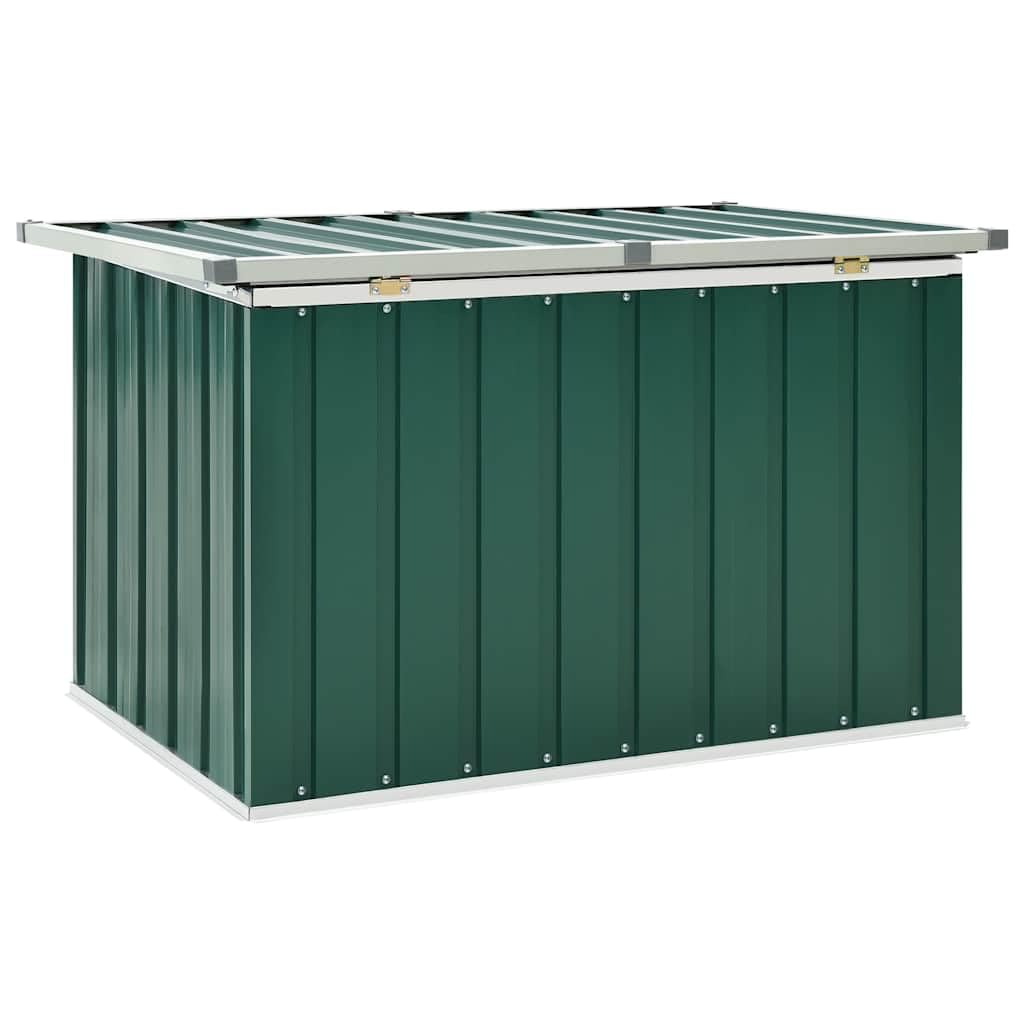 Contenitore da giardino verde in acciaio zincato, 109 x 67 x 65 cm, con coperchio ribaltabile per cuscini e armadietto per attrezzi, per tenere ordine all'aperto