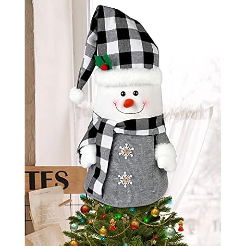 Mexllex Christmas Tree Topper Snowman Plush, Christmas Tree Decorations 30 Inch Christmas Ornaments Hanging Decoration for Xmas Party Home Gift Ideas Supplies-Gray Snowman Cover