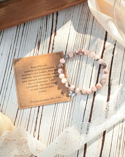 Inspirational Gifts Butterfly Bracelet for Women, Natural Stone Pink Bracelet Gifts for Women Girls, You Were Born to Fly3