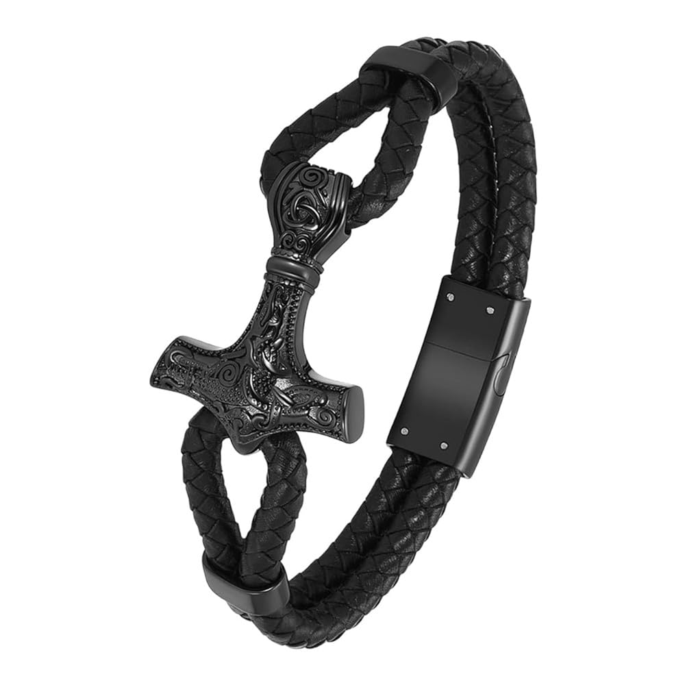 VCCWYQK Pulsera vikinga con martillo de Thor para cenizas para hombres y mujeres, pulsera de cuero trenzado, joyería conmemorativa, regalo de recuerdo funerario