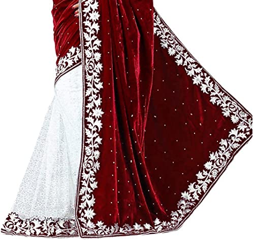 Image of Women's Velvet and Brasso Half-Half Saree with Blouse Piece