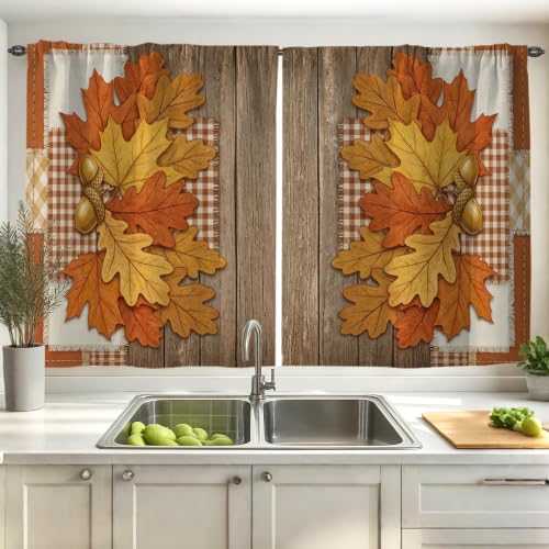 Rideaux de cuisine rustiques pour un évier d'automne chaleureux orange