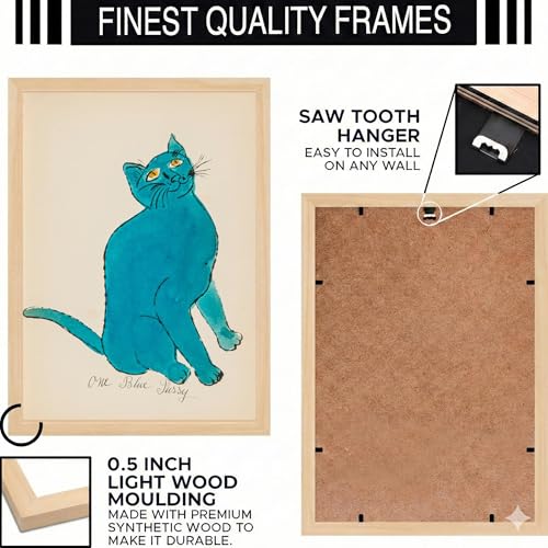 Image of BLINKART Cat Aesthetic Modern Art Walls With Frame | Natural Wood Texture | Living Room Bedroom Office Wall Decoration | Poster Home Decor Frames Wall Bedroom | 12x8 Inches (D443)