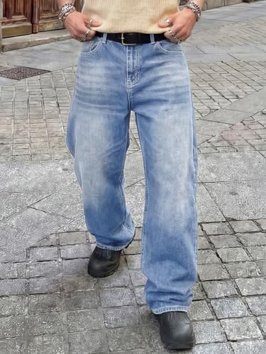 Image of JMIERR Men's Baggy Y2K Jeans Stretch Loose Fit Wide Leg Denim Pants | 5 Pockets, Oversized Casual Trousers, Vintage Relaxed wash, Breathable Cotton Blend，Hip Hop, Skater Streetwear, All-Season