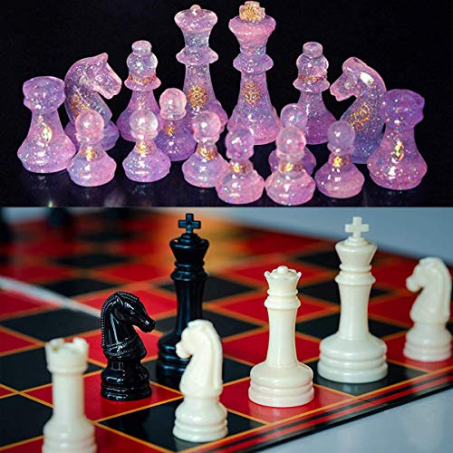 Chess Board Resin Mold Set, 1 Pcs Large Checker Board Epoxy Casting Mold with 6 Pcs 3D Chess Pieces Silicone Molds for DIY Art Crafts Jewelry Making, Family Board Games - Thumbnail 7