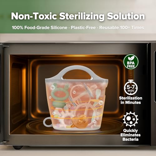Image of Haakaa Silicone Travel Microwave Steamer & Steriliser Bag, 30oz /900ml Reusable Silicone Steaming Bags for Baby Small Items, Pacifiers, Teethers or Baby Cups, Great for Home and On-The-Go, Grey /1PC