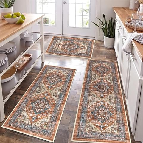 Bsmathom Farmhouse Kitchen Rugs Sets 3 Piece with Runner, Non Slip Kitchen Rugs and Mats Set Non Skid Washable Kitchen Floor Mat for Kitchen Floor Hallway Living Room Office Entryway Cover