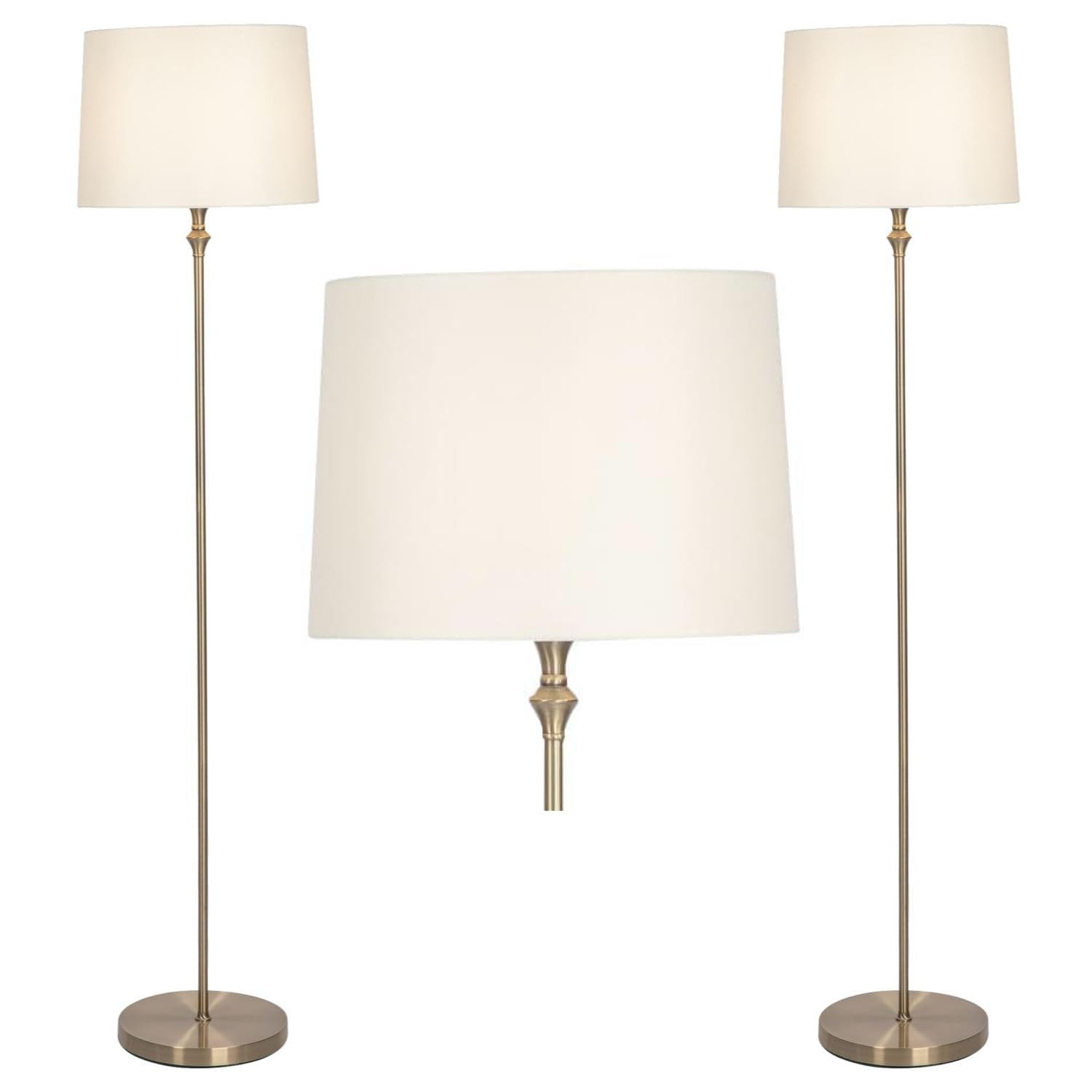 First Choice Lighting Set Of 2 Antique Brass Floor Lamps With Cream Shades from B&Q